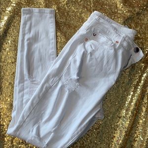 Distressed white True Religion jeans